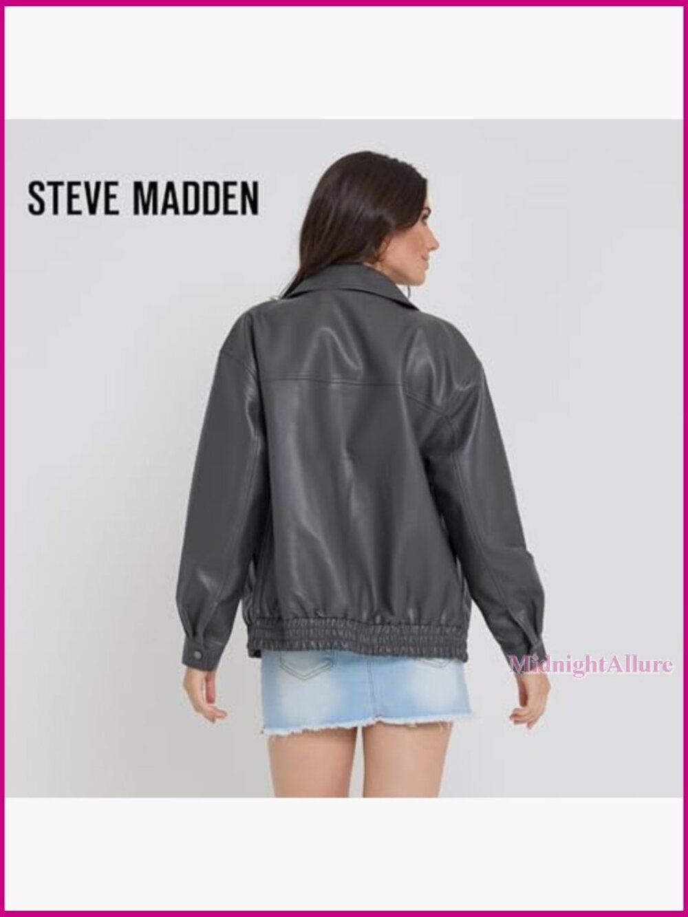 Faux Leather Oversized Bomber Jacket Plus Size Motorcycle Style - Picture 6 of 7